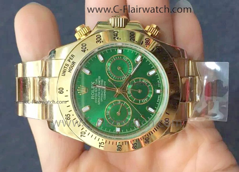 Replica Rolex Daytona Yellow Gold Green Dial 40mm Watch